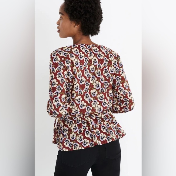 Madewell Drawstring Ruffle-Hem Top in Viola Floral. Size XS EUC - Picture 15 of 15